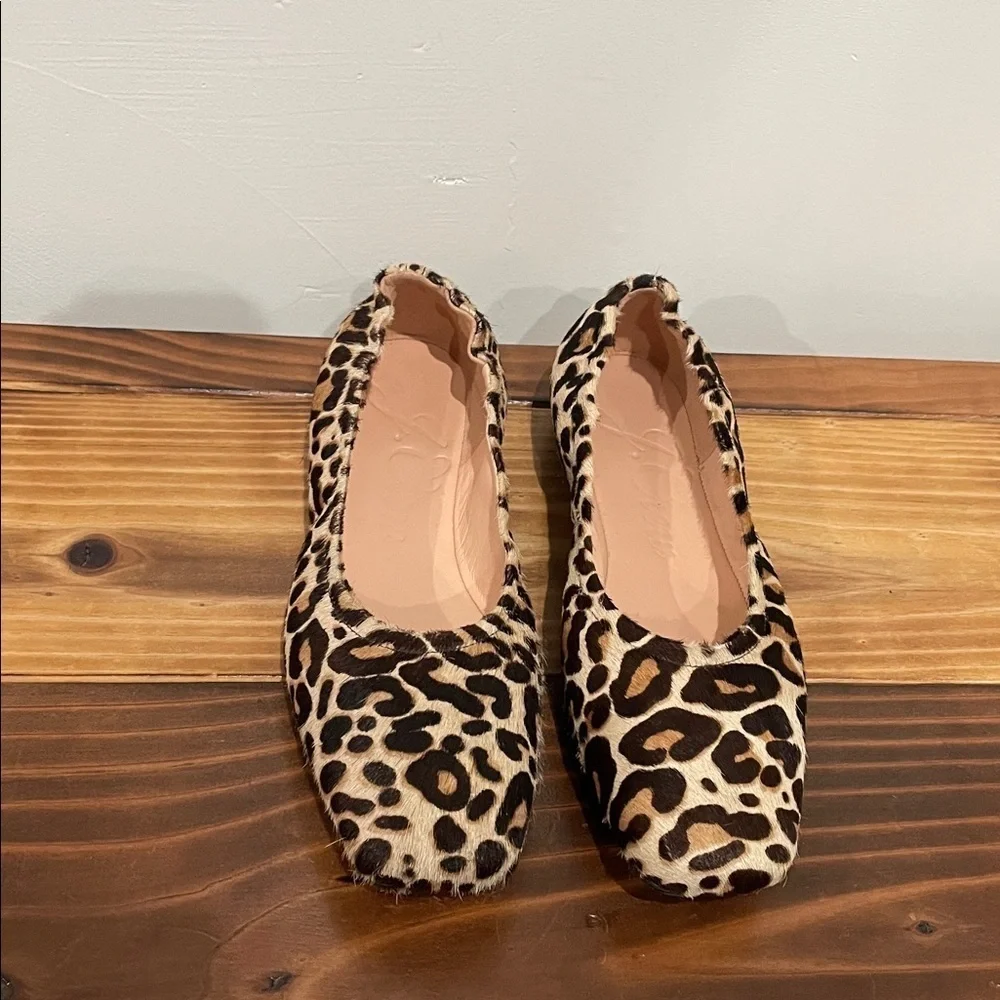 J. Crew Anya Scrunchie Ballet Flats in Calf Hair Size 6 Leopard Print